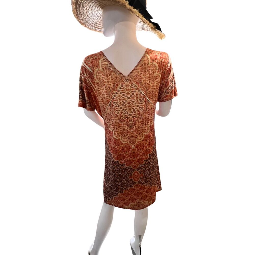 Cato Day Dress L Coral Cream Orange Floral Mandala Casual Festival Boho Dress - Picture 2 of 13